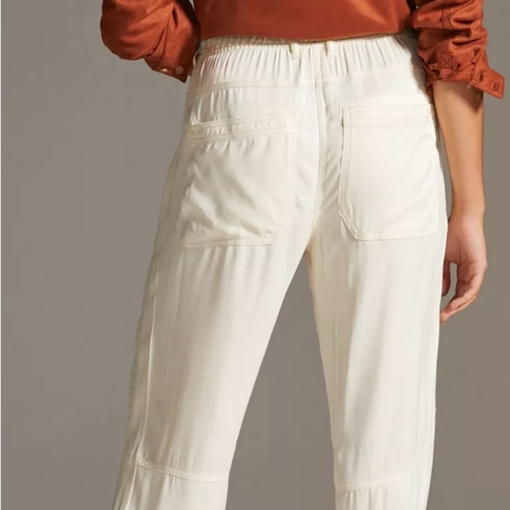 Anthropologie Cream Satin Utility trousers. Super soft, zero flaws. EUC - Picture 3 of 12